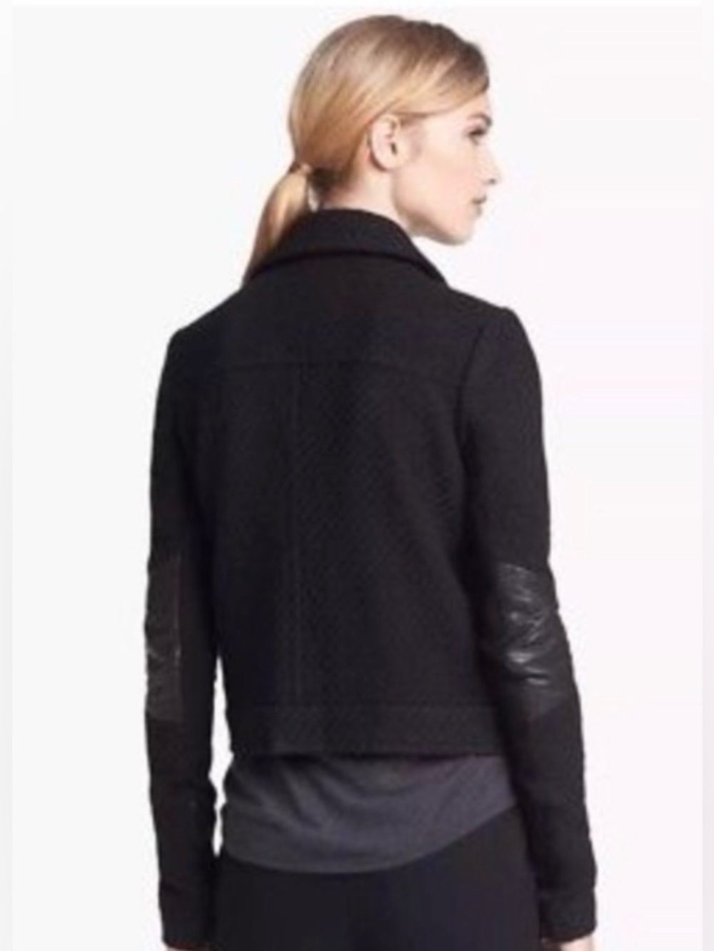 Vince Black Moto Wool Quilted Leather Trim Jacket - Picture 3 of 16